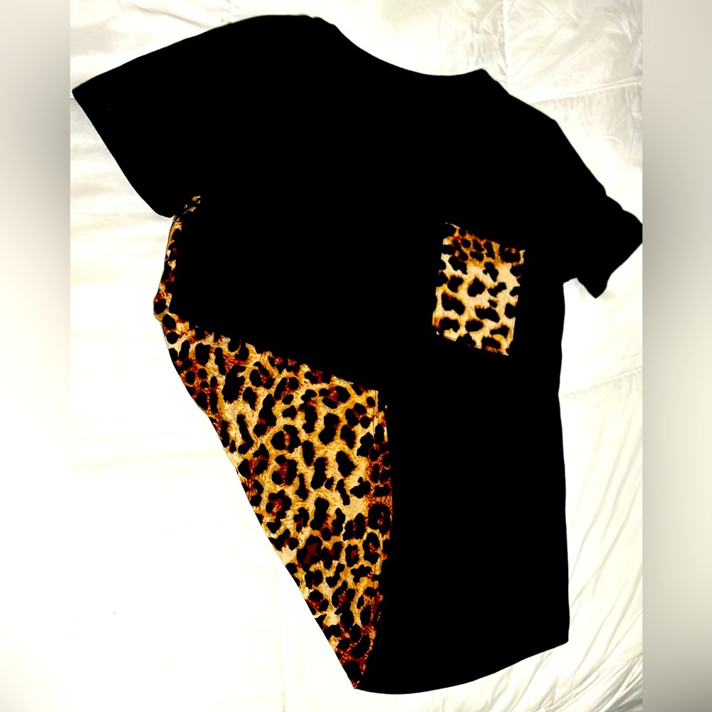 Black and Leopard Short Sleeve Top